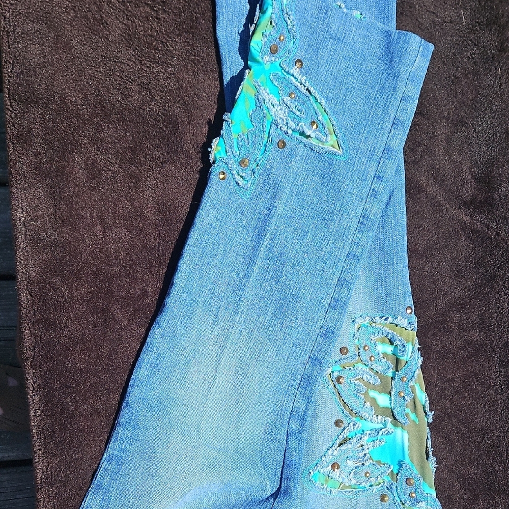 Marciano Blue Jeans with Green Embellishments - Picture 2 of 5